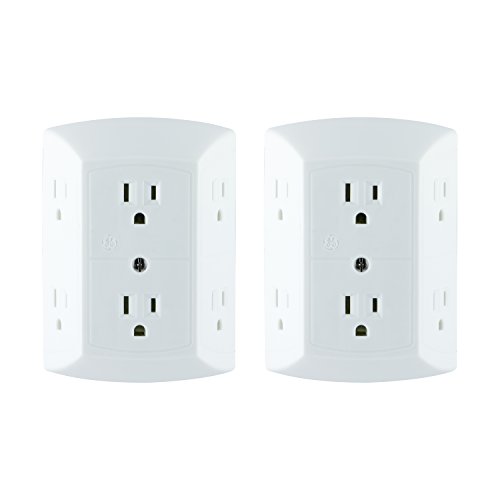 2 Pack: GE Grounded 6-Outlet Wall Tap with Adapter Spaced Outlets, Easy-to-Install, UL Listed, 40222, Only $8.99