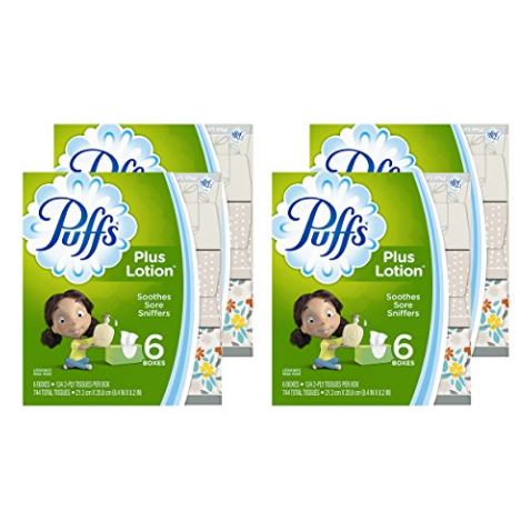 Puffs Plus Lotion Facial Tissues, 24 Family Boxes, 124 Tissues per Box (Packaging may vary) $33.74，free shipping