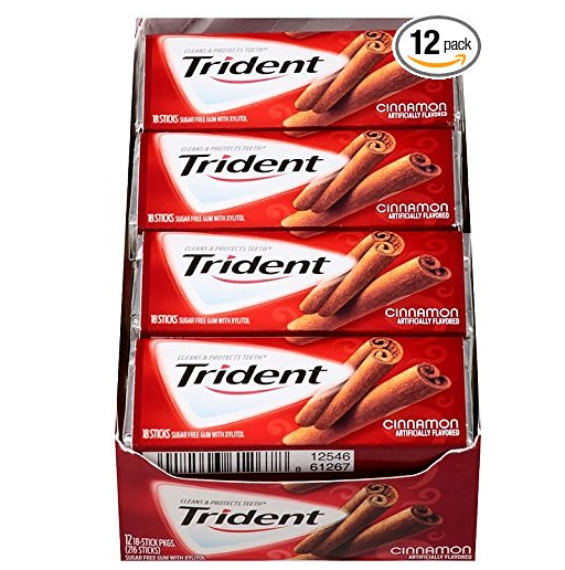 Trident 肉桂无糖口香糖，18片x12盒, 现仅售$5.21, 免运费！