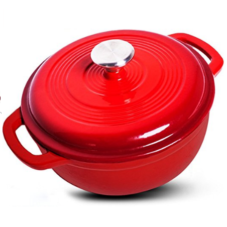 Enameled Cast Iron Dutch Oven – Red Color with Lid, 3.2-quart - by Utopia Kitchen $25.49，free shipping