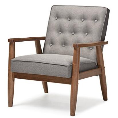 Baxton Studio Sorrento Mid-Century Retro Modern Fabric Upholstered Wooden Lounge Chair, Grey  $135.47
