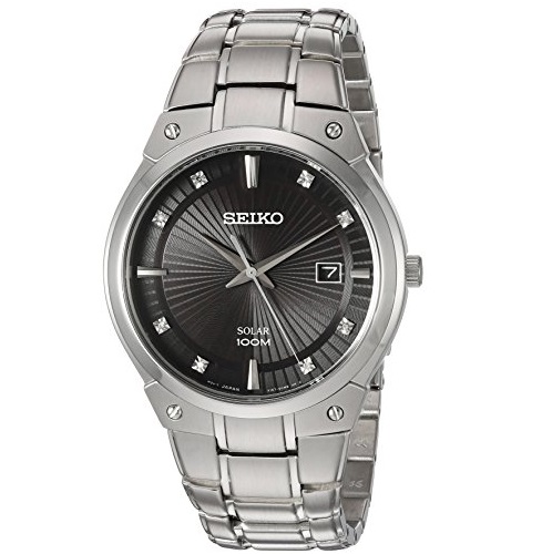 Seiko Men's Solar Silvertone Watch With Diamond Accents (Model: SNE429), Only $115.67, free shipping