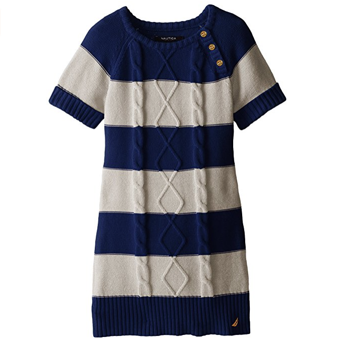 Nautica Little Girls' Striped Cable Knit Dress with Gold Buttons, Beige Heather, Only $7.18