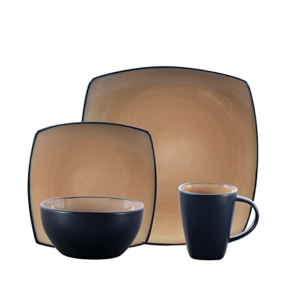 Gibson Soho Lounge 16-Piece Square Reactive Glaze Dinnerware Set, Taupe only $29.99