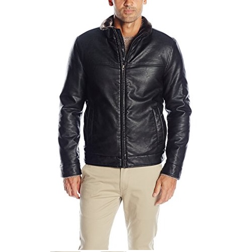 Dockers Men's Smooth Lamb Faux Leather Stand Collar Jacket with Full Faux Fur Lining, Only $31.83