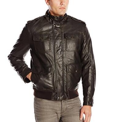Dockers Men's Faux-Leather Four-Pocket Bomber Jacket with Hood   $22.23