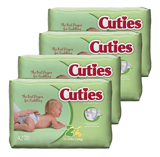 Cuties Baby Diapers, Size 2, 42-Count, Pack of 4, Only $20.48