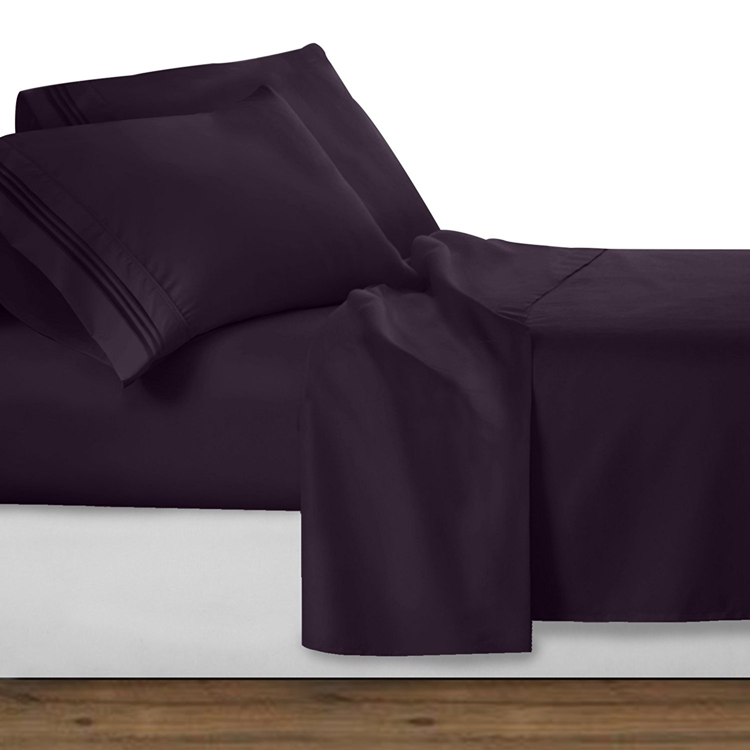 Clara Clark Premier 1800 Collection 4pc Bed Sheet Set - Queen Size, Purple Eggplant, only $15.64