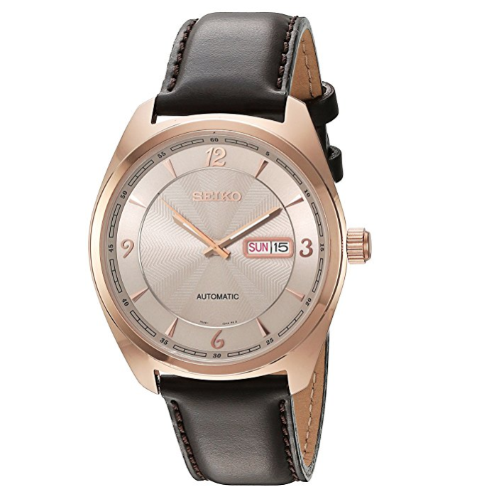Seiko Men's 'Recraft Series' Japanese Automatic Gold and Brown Leather Dress Watch only $98