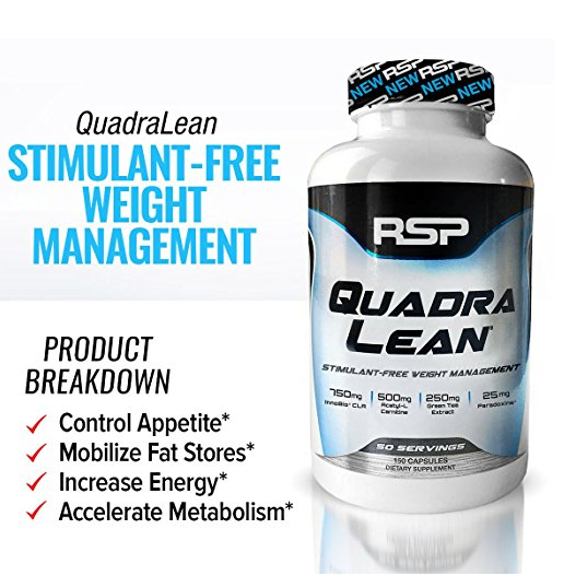 New RSP QuadraLean 100% Stimulant Free Weight Loss Supplement with CLA, L-Carnitine, Green Tea Leaf Extract and Grains of Paradise, 50 Servings $15.28