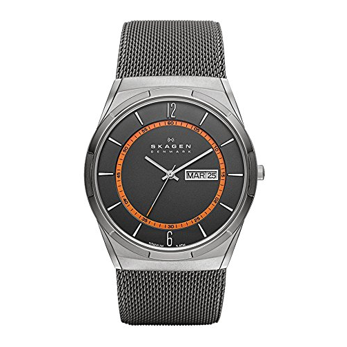 Skagen Men's Titanium Watch with Orange Accents $84.98，free shipping