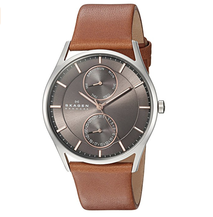 Skagen Men's Saddle Leather Multifunction Watch with Rose Goldtone Accents only $83.98
