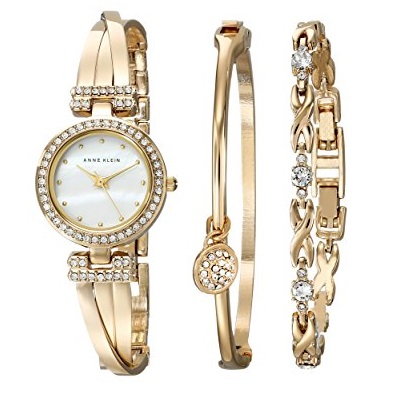 Anne Klein Women's AK/1868GBST Swarovski Crystal-Accented Gold-Tone Bangle Watch and Bracelet  Goldtone  Box Set , Only $45.00 free shipping