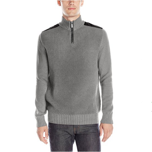 Kenneth Cole Men's Half-Zip Sweater with Faux-Leather Piecing $23.91