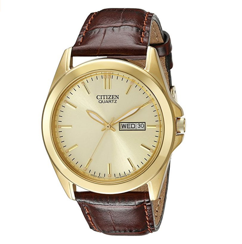 Citizen Men's Goldtone Watch with Brown Leather Strap $79.00，free shipping