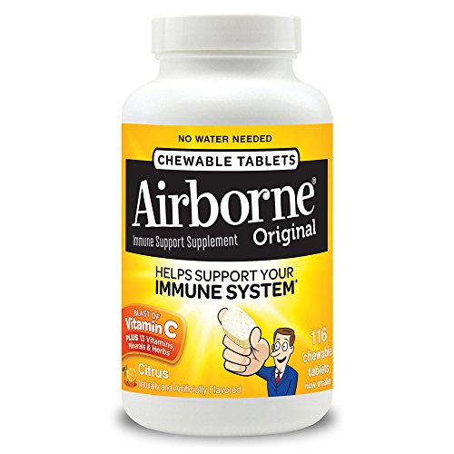 Airborne 1000mg Vitamin C Chewable Tablets with Zinc, Immune Support Supplement with Powerful Antioxidants Vitamins A C & E - (116 count bottle), Citrus Flavor, Gluten-Free, Only $12.36