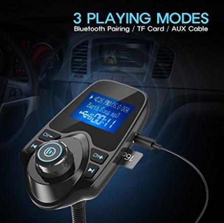 Nulaxy Wireless In-Car Bluetooth FM Transmitter Radio Adapter Car Kit with 1.44 Inch Display and USB Car Charger $18.99