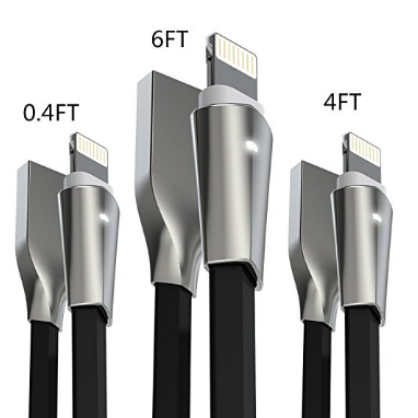 Aimus [3-Pack] Lightning Cable w/ LED Light [0.4FT+4FT+6FT] High Speed Charging Cord USB Zinc Alloyed Connector  $6.49