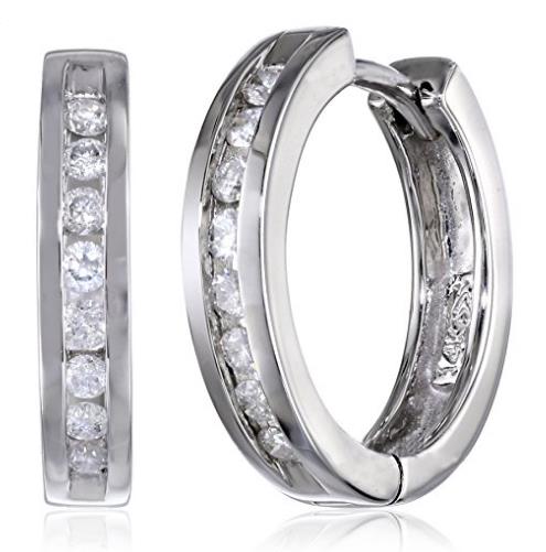 Amazon Collection 10k Gold Channel-Set Diamond Hoop Earrings (1/3 cttw, H-I Color, I2-I3 Clarity) $222.12，free shipping