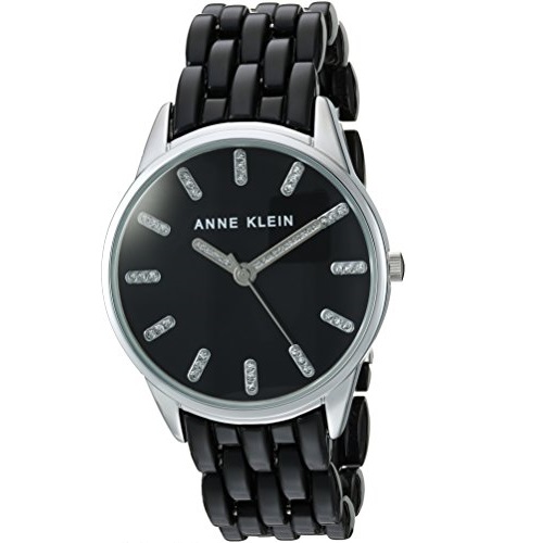 Anne Klein Women's AK/2617BKSV Glitter Accented Silver-Tone and Black Transparent Resin Bracelet Watch, Only $33.59, free shipping