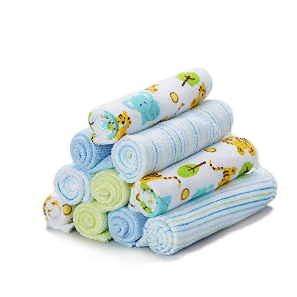 Spasilk Washcloth Wipes Set for Newborn Boys and Girls, Soft Terry Washcloth Set, Pack of 10, Blue Elephants  only $6.99