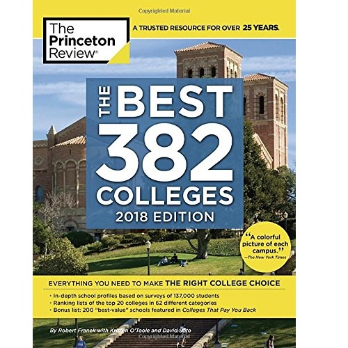 高中生和家长必读！史低价！《The Best 382 Colleges 美国最好的382所大学》，2018年版，原价$24.99，现仅售$15.59