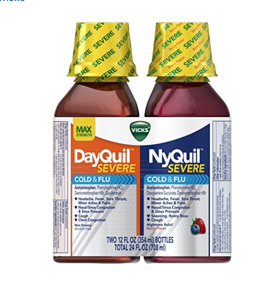 Vicks NyQuil and DayQuil SEVERE Cough Cold and Flu Relief Liquid, 12 Fl Oz, pack of 2 only $10.97