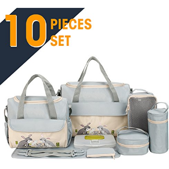 SOHO Collections, 10 Pieces Diaper Bag SetLimited time offer (Gray with Rabbits)  $26.99