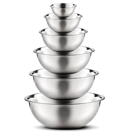 Stainless Steel Mixing Bowls by Finedine (Set of 6) Polished Mirror Finish Nesting Bowls, ¾ - 1.5 - 3 - 4 - 5 - 8 Quart - Cooking Supplies $22.95