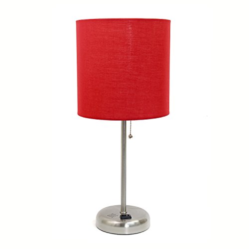 Limelights LT2024-RED Brushed Steel Lamp with Charging Outlet and Fabric Shade, Red, Only $15.99, You Save $14.00(47%)