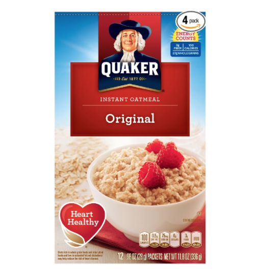 Quaker 速溶早餐燕麦片 原味 12包x4盒 ，原价$13.60, 点击Coupon后仅售$6.84，免运费