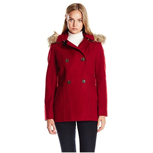 Nautica 诺帝卡 女士中长款带毛领羊毛外套，原价$69.99，现仅售$41.99，免运费。两色同价！
