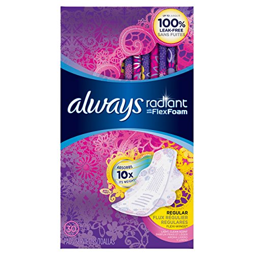 Always Radiant Regular Feminine Pads with Wings, Scented, 30 Count - Pack of 3 (90 Total Count), Only $18.92