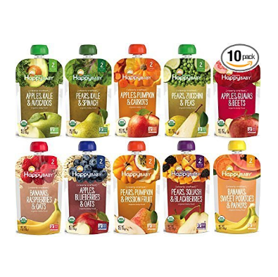 Happy Baby Clearly Crafted Stage 2 Organic Baby Food 10 Flavor Variety Sampler (Pack of 10) $23.99