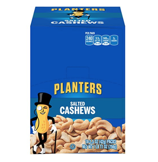 Planters Cashews, Salted, 1.5 Ounce Single Serve Bag (Pack of 18) only $11.04