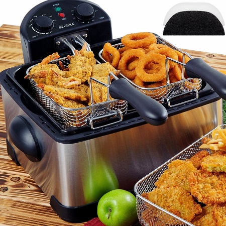 Secura 1700-Watt Stainless-Steel Triple Basket Electric Deep Fryer with Timer Free Extra Odor Filter, 4.2L/17-Cup, Only $43.74, free shipping