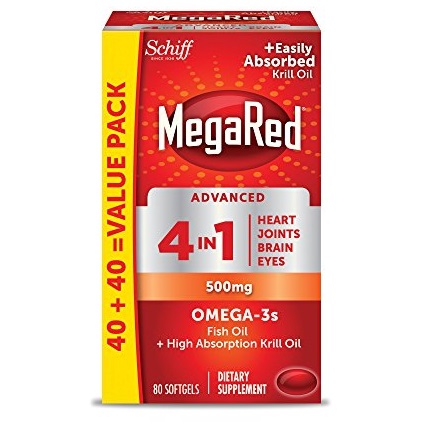 MegaRed Advanced 4in1 500mg, 80 softgels - Concentrated Omega-3 Fish & Krill Oil Supplement, Only $16.60, free shipping after using coupon code and SS