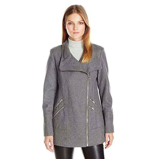 GUESS Women's Melton Wool Asymmetrical Zip Coat only $34.29