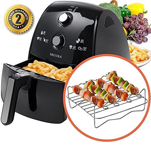Secura 4 Liter, 4.2 Qt., Extra Large Capacity 1500 Watt Electric Hot Air Fryer and additional accessories; Recipes,Toaster rack and Skewers, Only $64.99 after clipping coupon, free shipping