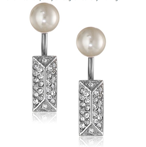 Rebecca Minkoff Pave and Pearl Two-Part Earrings 女款时尚耳环, 现仅售$7.12
