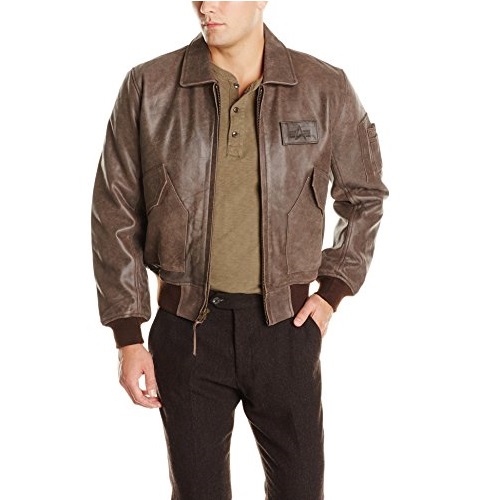 Alpha Industries Men's Leather CWU 45/P Bomber Jacket, Brown, Medium, Only $156.80, You Save $238.20(60%)