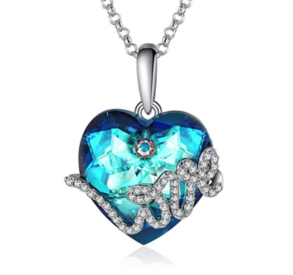 GuqiGuli Silver-Tone Love Heart Blue Swarovski Crystal Pendant Necklace for Women, 18'' only $13.74 via code :  XHDZ8AHY