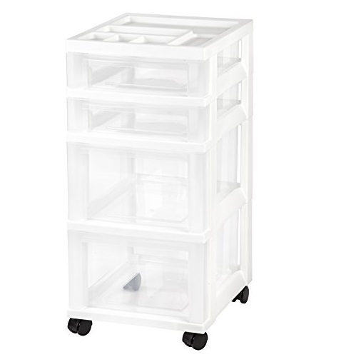 IRIS 4-Drawer Rolling Storage Cart with Organizer Top, White, Only $16.20