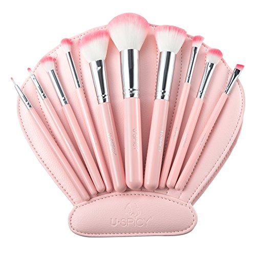 Makeup Brushes, USpicy Professional 10 Pieces Makeup Brush Set with Seashell Shaped PU Leather Case, Only $9.99 after using coupon code