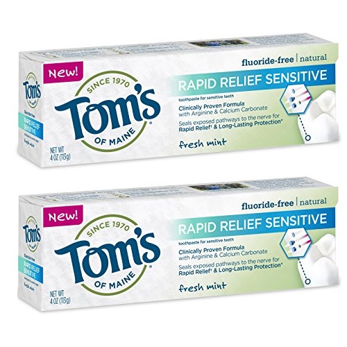 Tom's of Maine, Natural Rapid Relief Sensitive Toothpaste, Natural Toothpaste, Sensitive Toothpaste, Fresh Mint, 4 Ounce, 2-Pack, Only $4.83, free shipping after clipping coupon and using SS