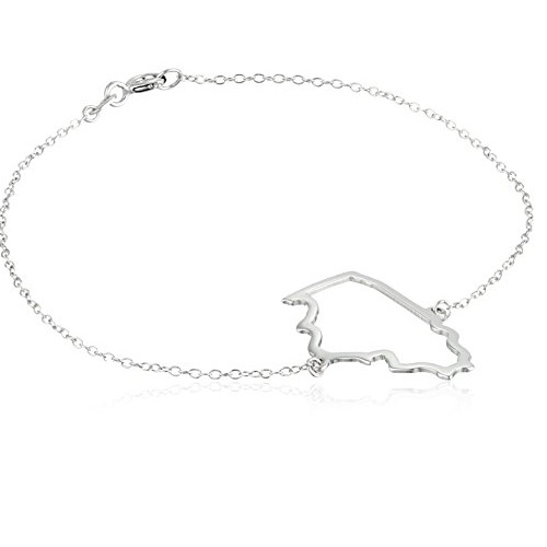 Amazon Collection Rhodium Plated Sterling Silver Cutout Illinois State Bracelet, 7.5