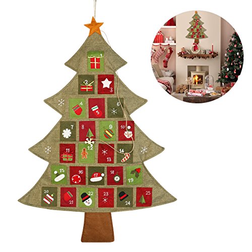 喜慶可愛！NICEXMAS趣味看日曆數日子聖誕樹掛毯 25.2x35 inch 使用折扣碼后僅售$10.19