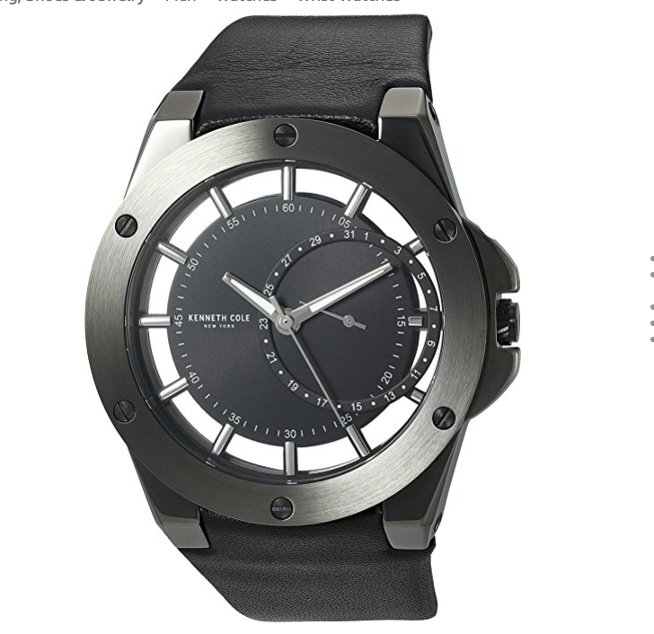 Kenneth Cole New York Men's 'Transparency' Quartz Stainless Steel and Leather Dress Watch, Color:Black (Model: 10030785) only $53.98