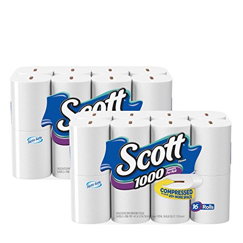 Scott 1000 Sheets Toilet Paper, Compressed Bath Tissue, 16 Big Rolls (Pack of 2 – 32 Big Rolls Total), Only $25.64, free shipping. Buy two get $15 off