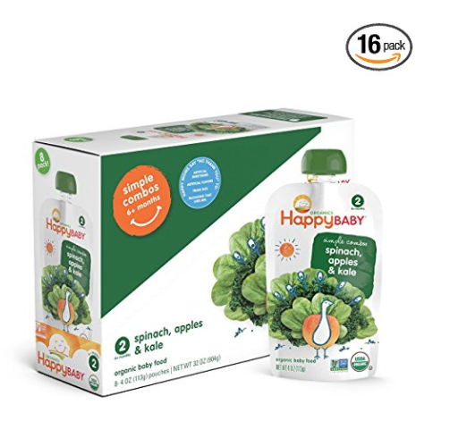Happy Baby Organic Stage 2 Baby Food, Simple Combos, Spinach, Apples & Kale, 4 Ounce, 8 count (Pack of 2) only $11.45